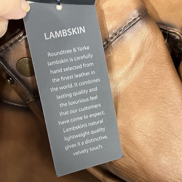 Roundtree Yorke Genuine Lambskin Men’s Lg Burnished Leather Jacket Brown Cognac - Picture 15 of 16